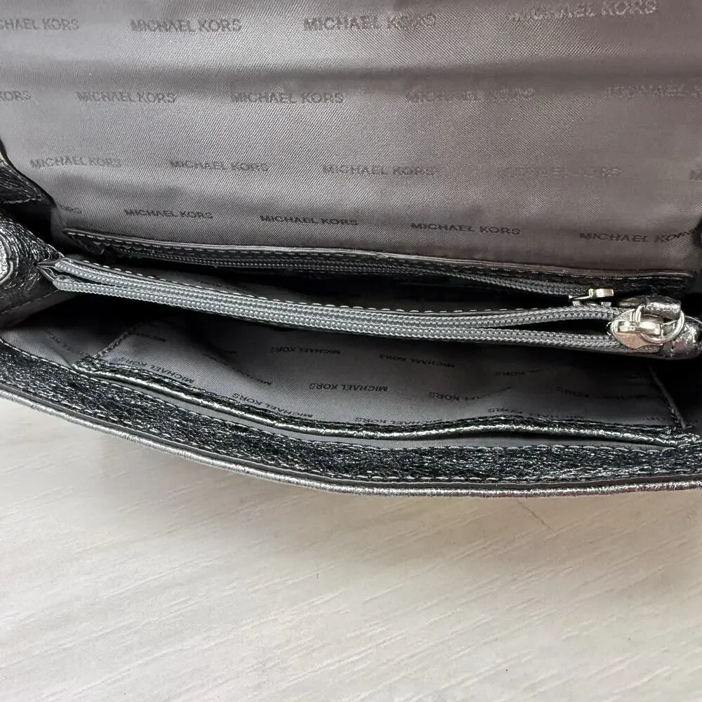 Michael Kors Quilted Sloan Metallic Silver Shoulder Bag Chain Strap